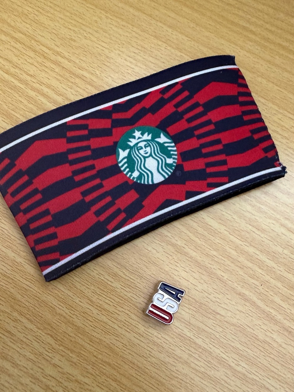 Starbucks Red & Black Reusable Cup Sleeve and FIFA USA BOFA charms